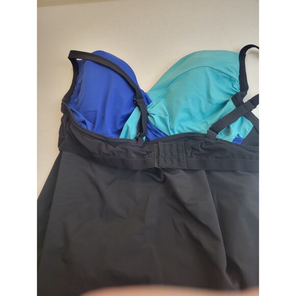 Lane Bryant Black Blue Convertible Ruched Swimwear Tankini Top Underwire Sz 42C - Picture 12 of 12